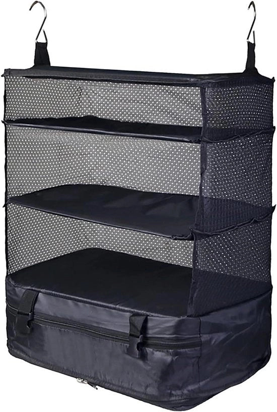 Organizzatore di valigia portatile con pannelli di viaggio pieghevoli appesi - 3 cassette, nero