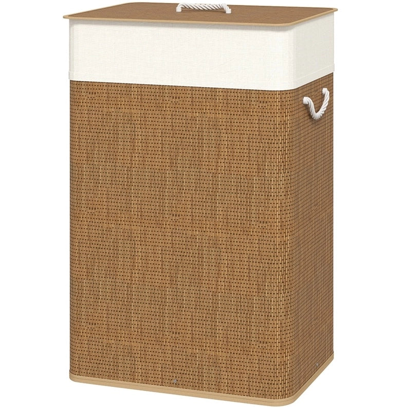 Cesto per biancheria 40x30x60 cm con coperchio e sacco rimovibile in bambù marrone