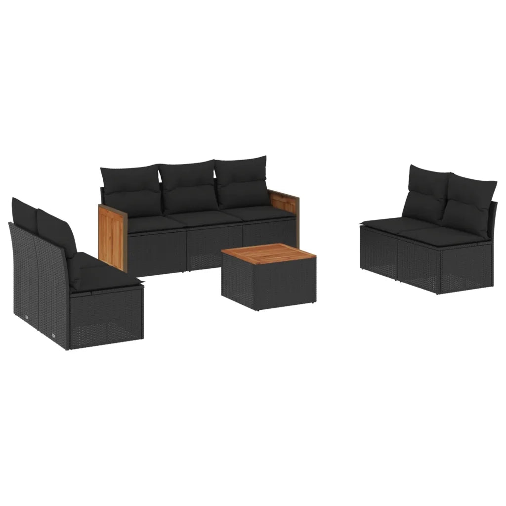 Set Divani da Giardino con Cuscini 8 pz Nero in Polyrattan 3227560