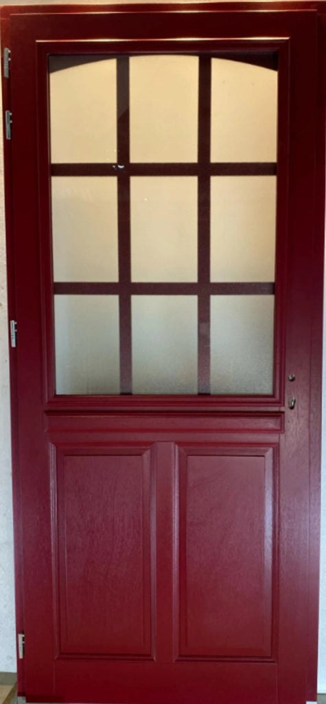 Porta d'ingresso in legno vitreo, Alize RAL 3004, H,215xl,90 p, destra + Maniglia e Fusto (010723NO) Dimensioni Tabella senza maniglia