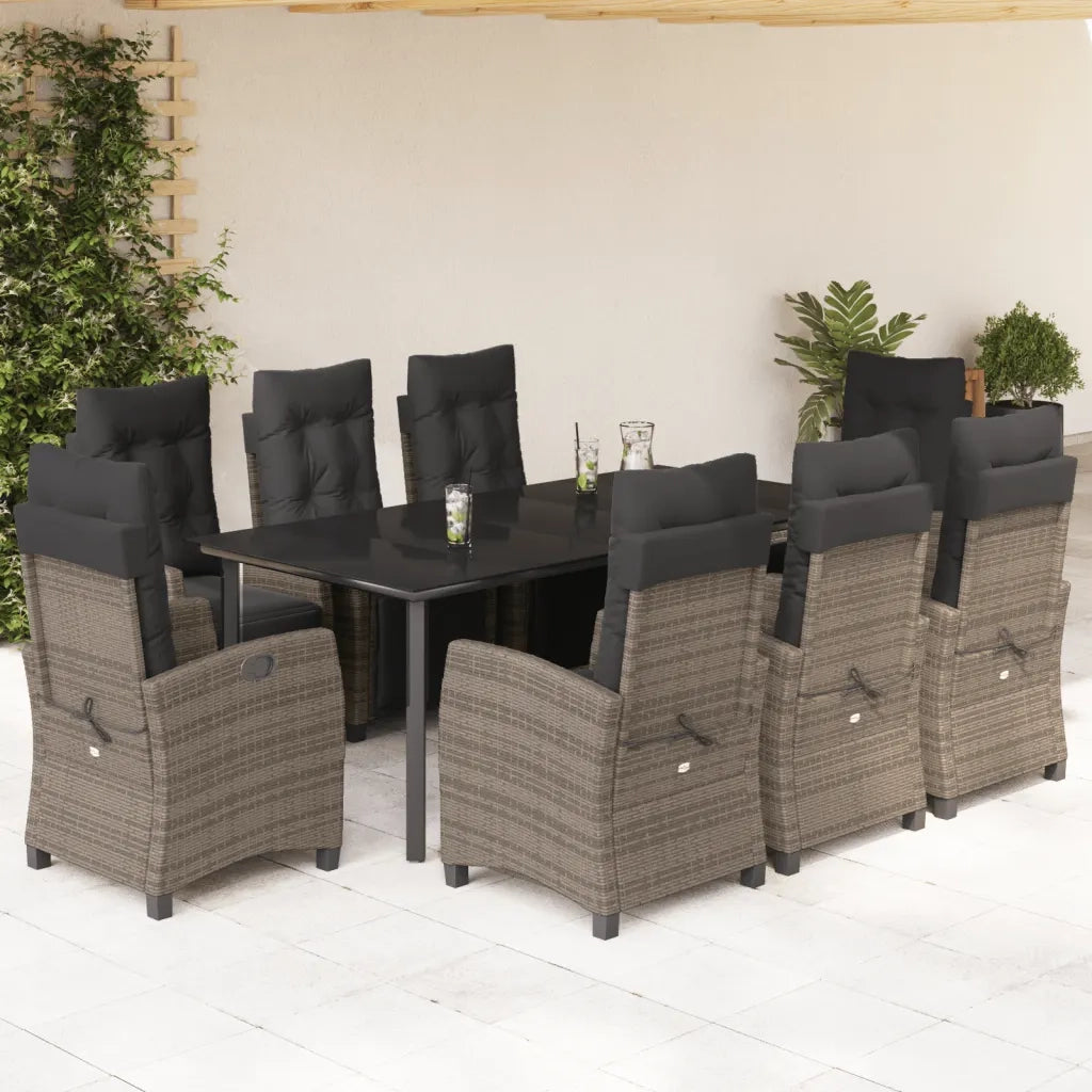 Set da Pranzo da Giardino 9 pz con Cuscini in Polyrattan Grigio 3213001