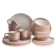Servizio da tavola 16 pezzi in gres beige e blu elegante per cucina e sala da pranzo con finitura smaltata colorata per 4 persone