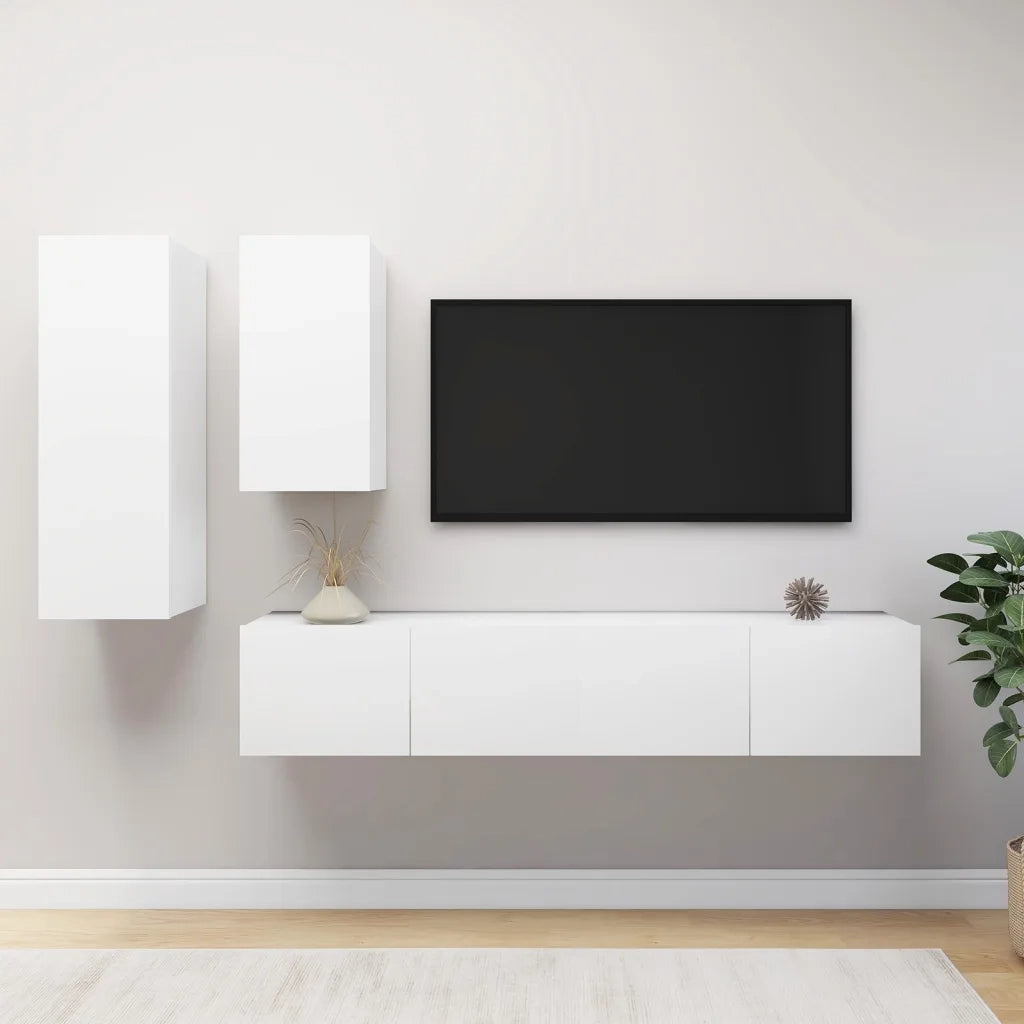 Set di Mobili Porta TV 4 pz | Armadietto TV | Mobile Porta TV Bianco in Legno Multistrato