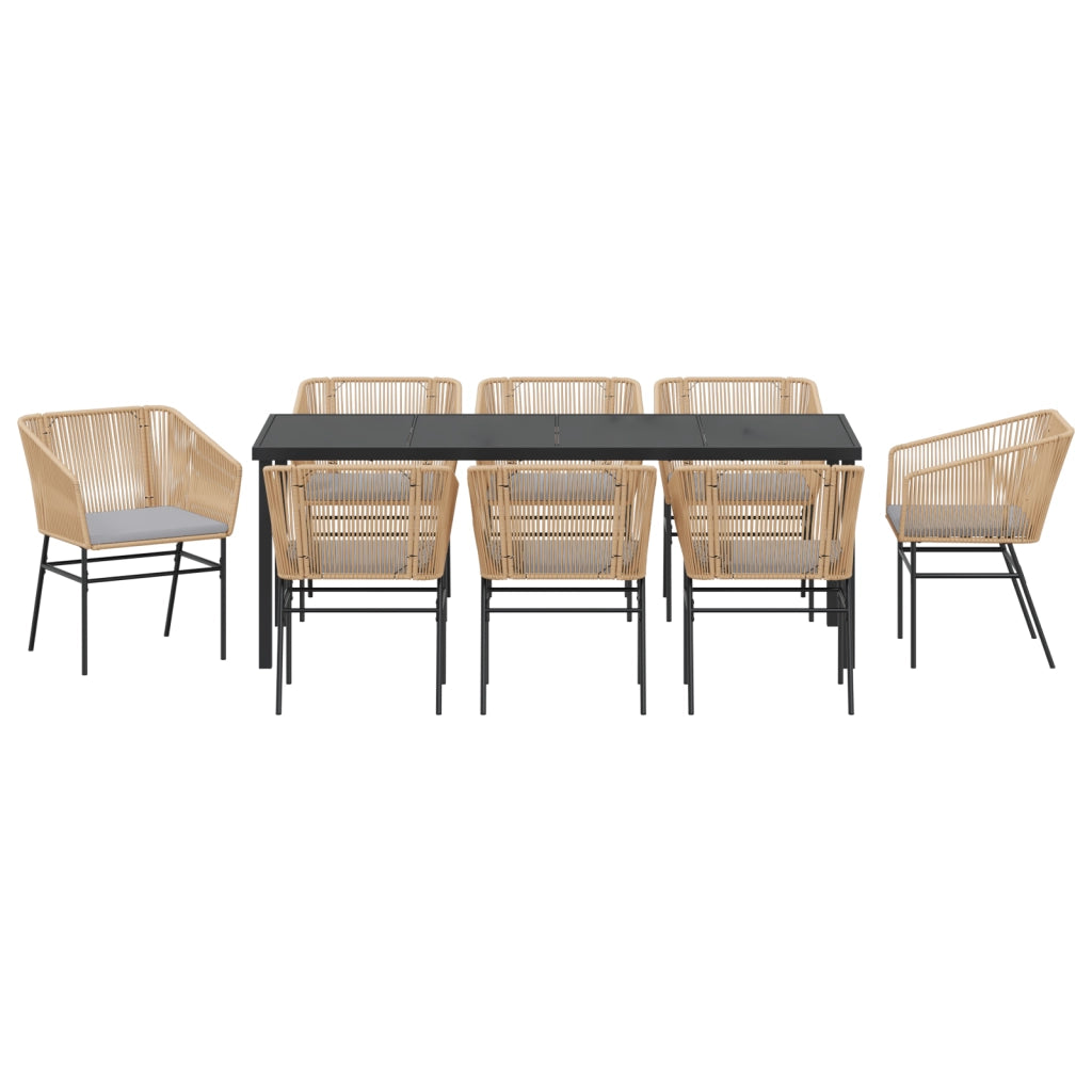 Set da pranzo da giardino 9 pezzi con cuscini in polyrattan marrone