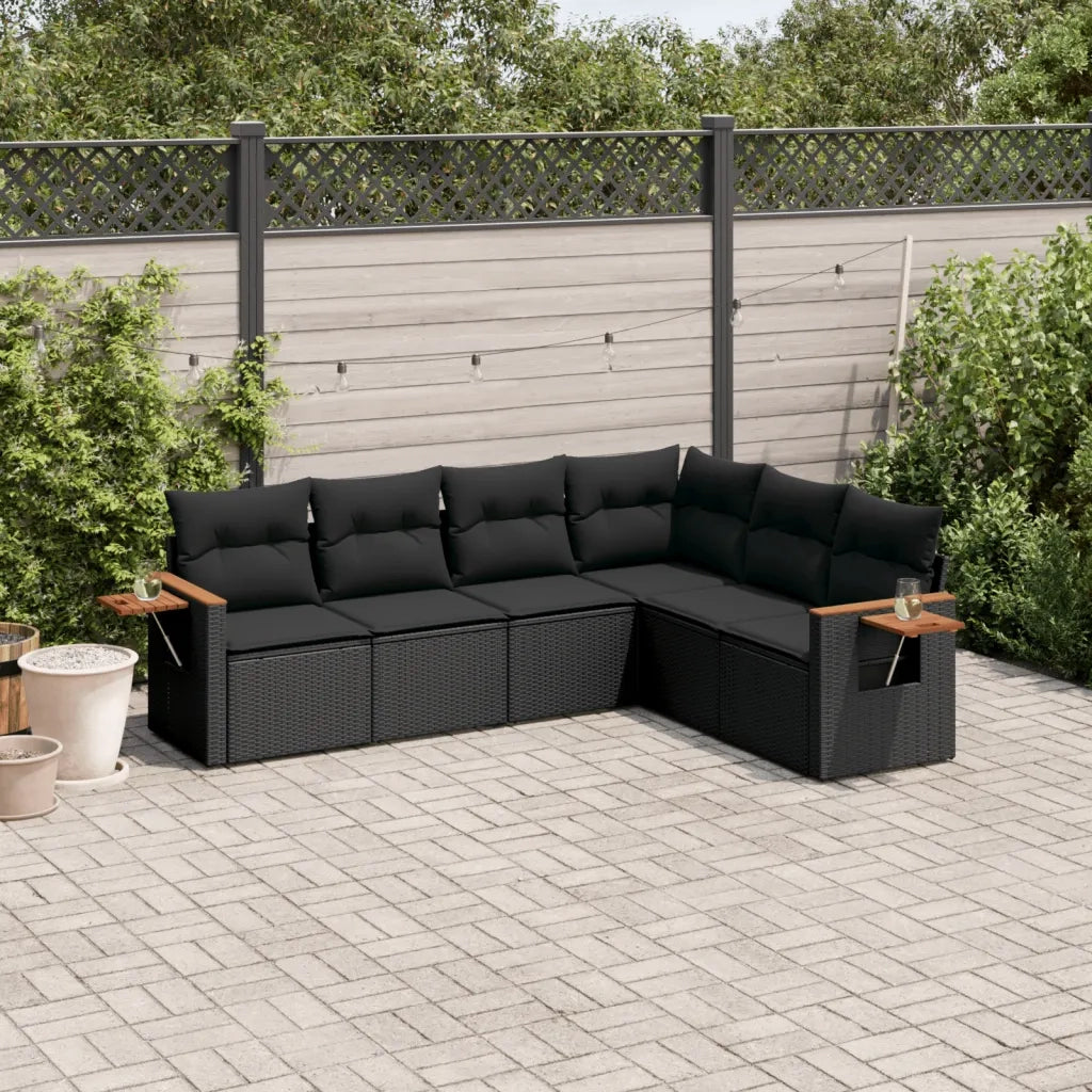 Set Divano da Giardino 6 pz con Cuscini Nero in Polyrattan 3259241