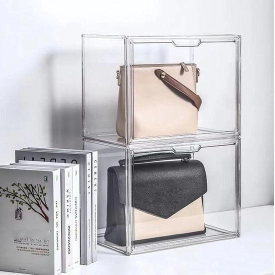 Vitrina trasparente organizzatore in acrilato con porta magnetica - Cassa di stoccaggio per portafoglio e cosmetici - 1 pezzo - 365 x 20 x 27 cm. Opbergbox, transparant, pratico.