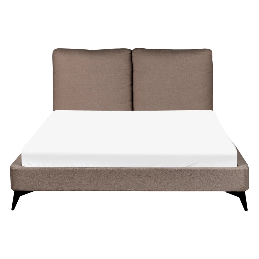 Letto matrimoniale imbottito in bouclè marrone 140 x 200 cm con rete a doghe stile moderno
