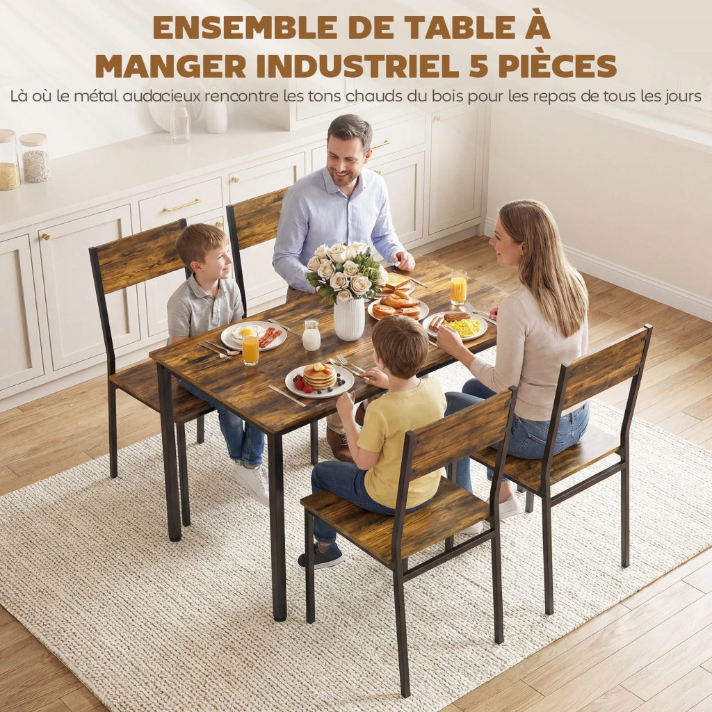 Tavolo da pranzo allungabile con 4 sedie ¨C Zephmum ¨C Legno effetto rovere, gambe metallo