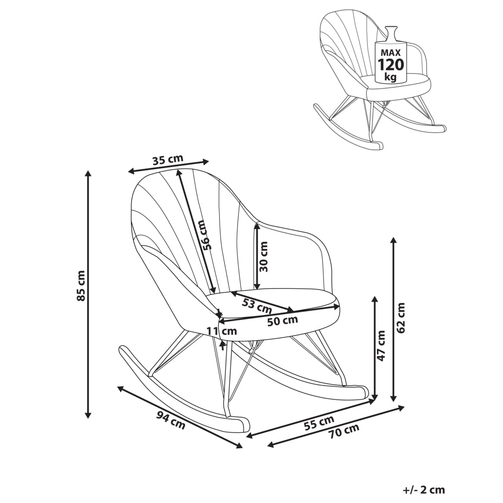 Sedia a dondolo in tessuto tortora gambe in legno e metallo pattini design moderno soggiorno