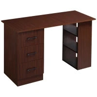 Scrivania per Ufficio con 3 Cassetti e 3 Ripiani Aperti in Legno, 120x49x72cm, Noce