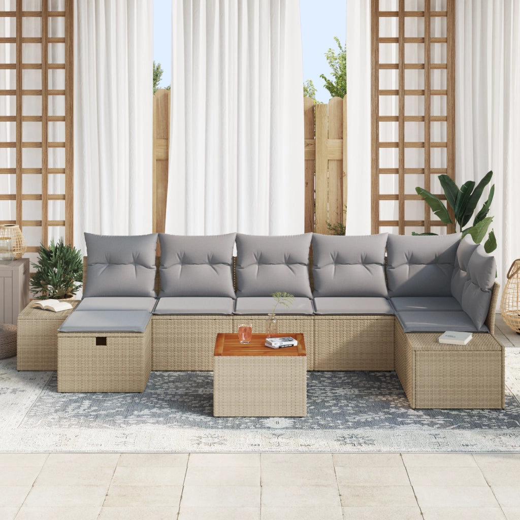 Set di Divani da Giardino 8 Pezzi con Cuscini Beige Polyrattan
