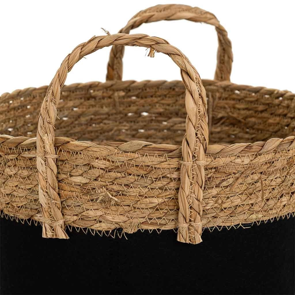 Cesto in fibra naturale e cotone nero d31,5x25,5/33h