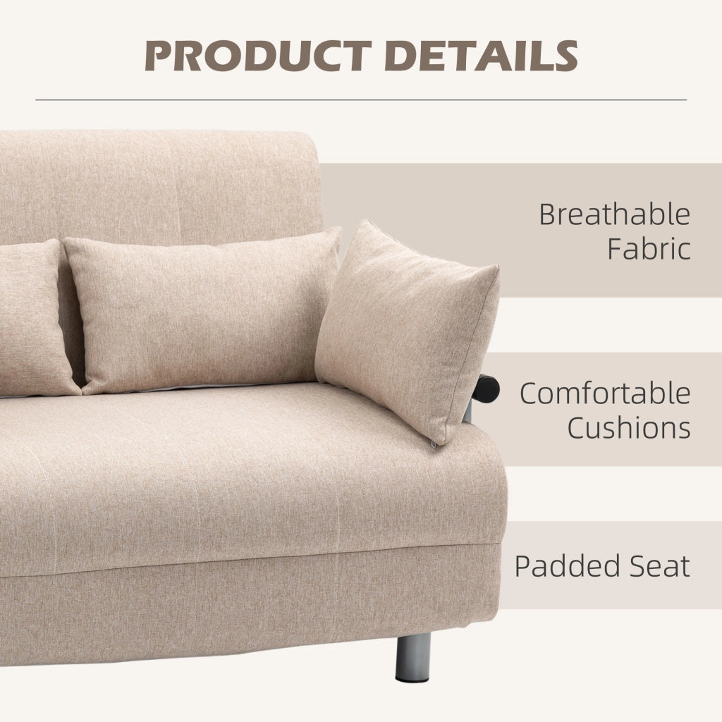 EasyComfort Divano Letto 2 Posti 3 in 1 Convertibile in Poltrona Reclinabile e 4 Cuscini, 102x82x81 cm, Beige