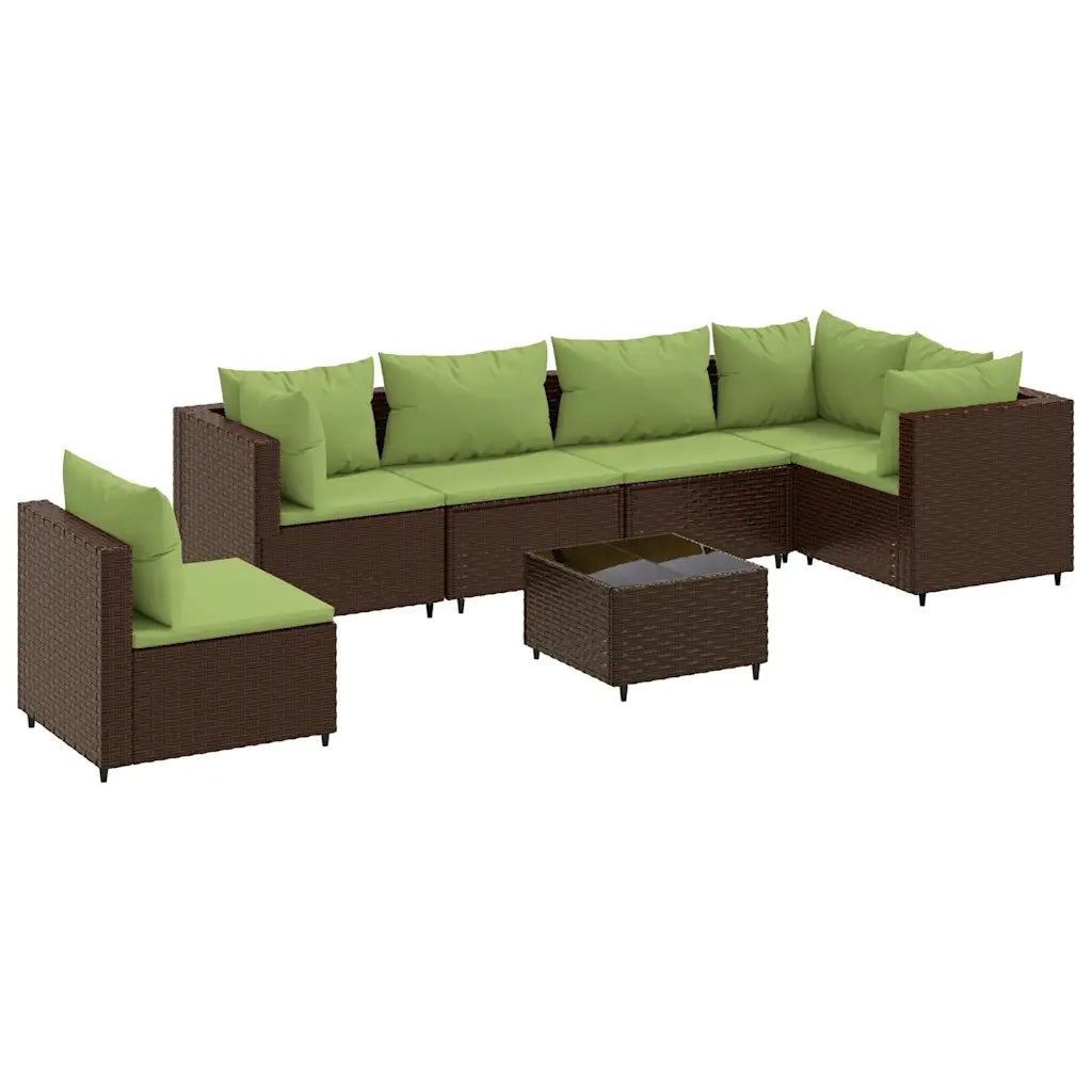 Set Divani da Giardino 7 pz con Cuscini in Polyrattan Marrone