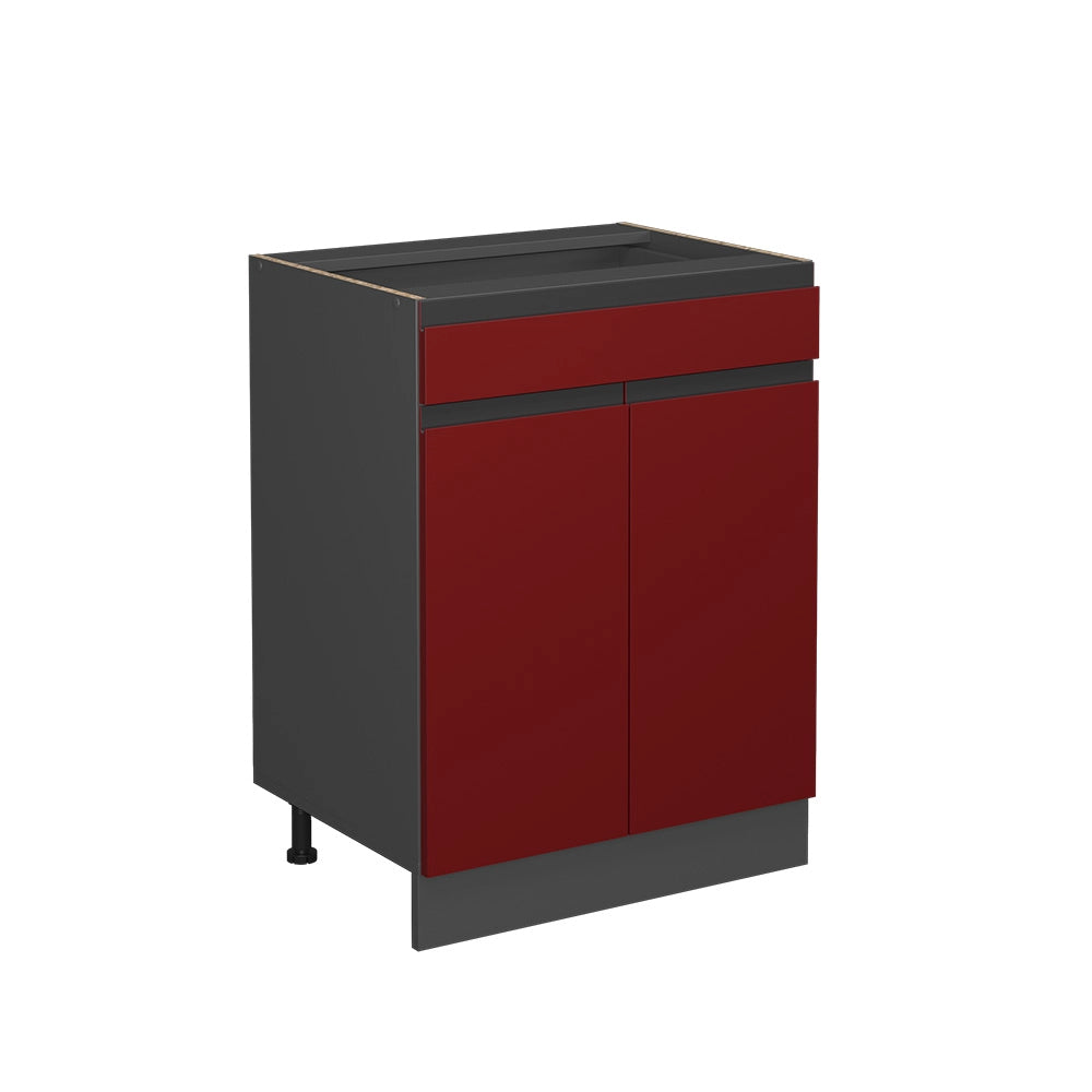 Vicco Mobiletto base per cucina Rosso 60 cm Forma a J, con cassetto, senza piano di lavoro