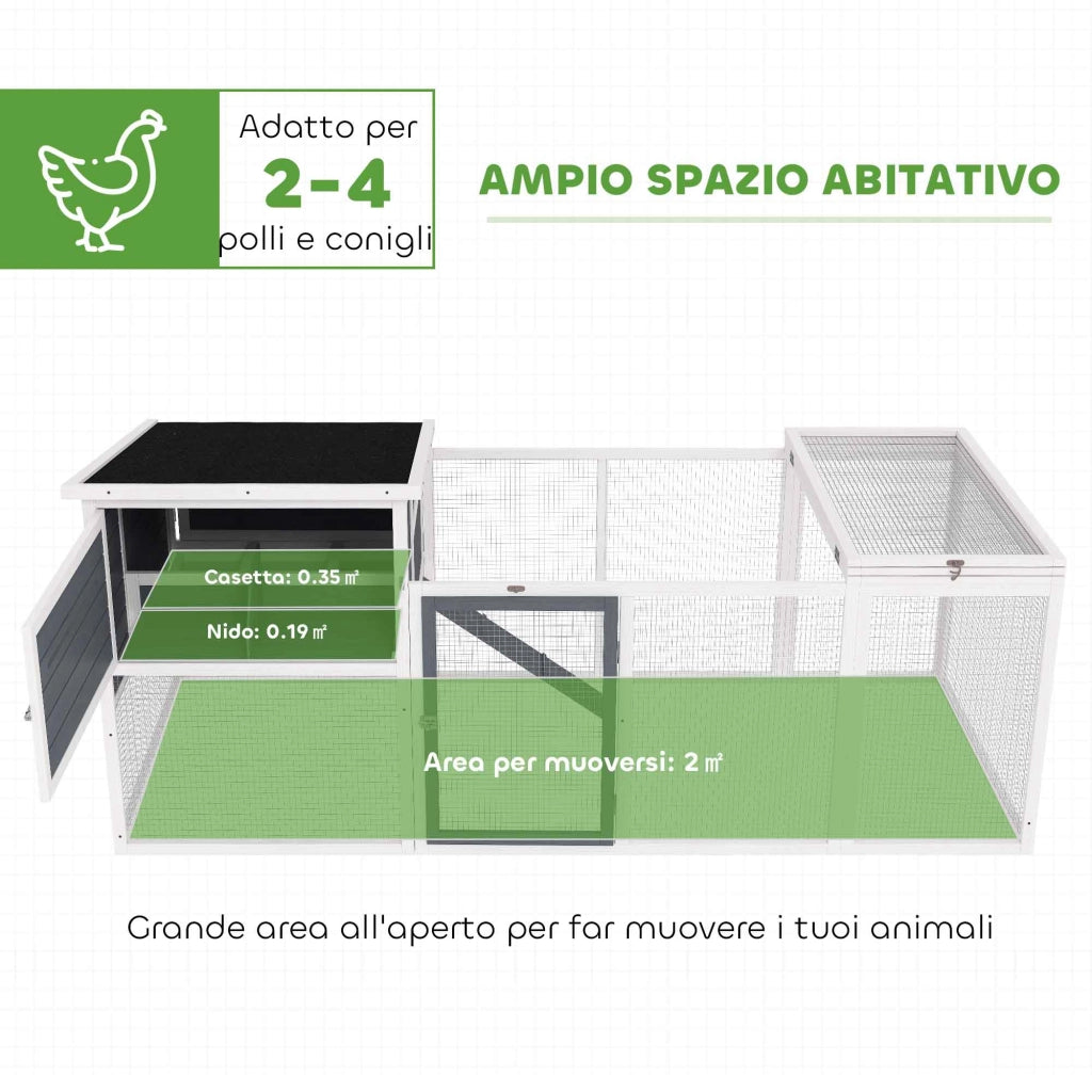 Pollaio per Galline con Casetta e Nido ¨C Zephmum ¨C Grigio 214x101x92cm