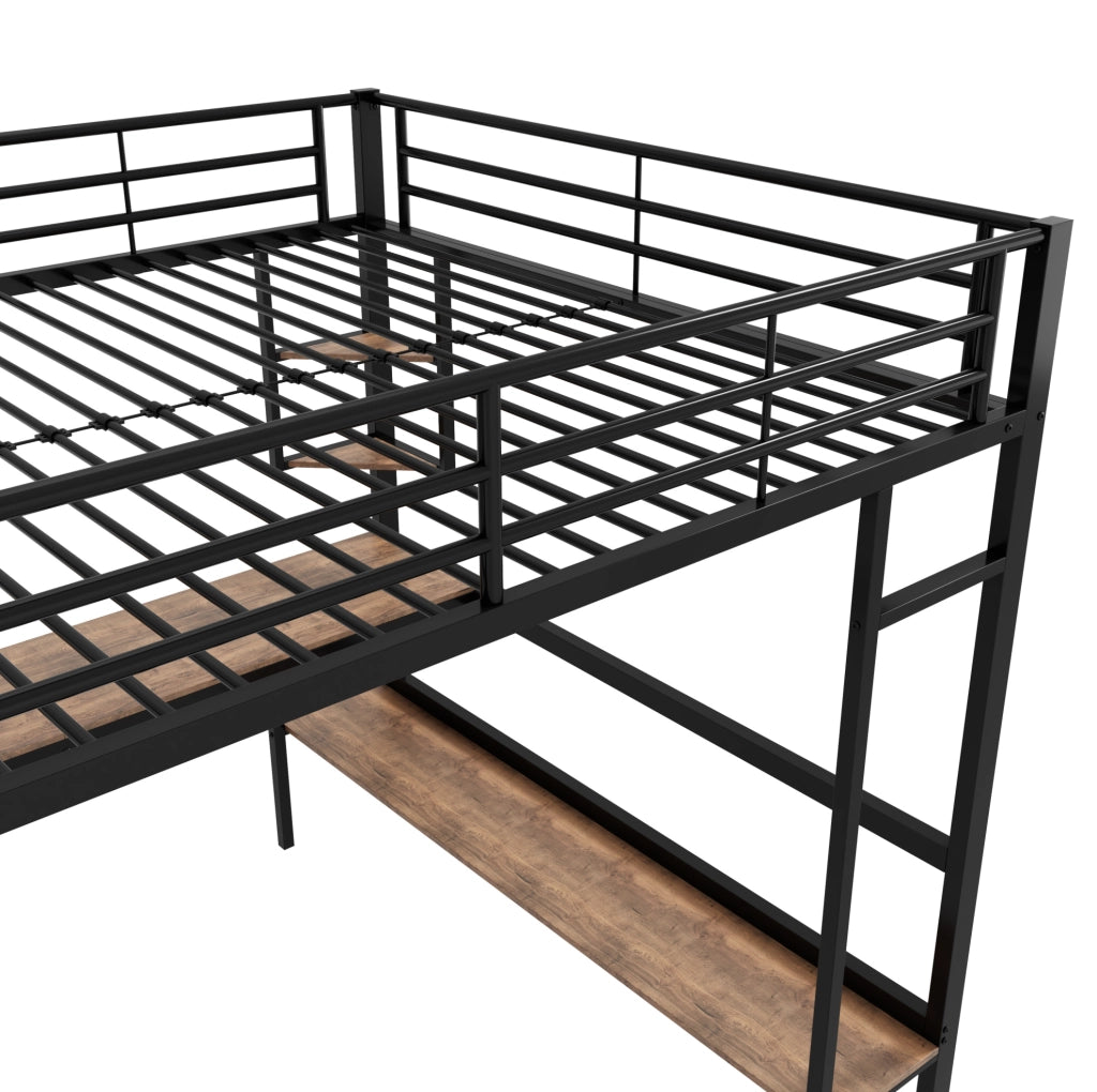 Letto a soppalco 140x200 cm con scrivania; libreria e scaffali; metallo nero