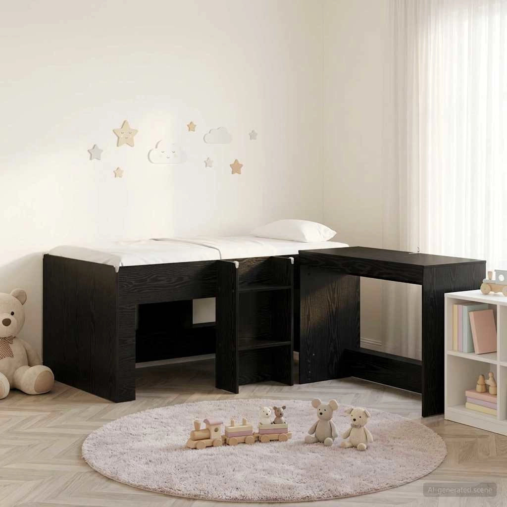 Letto alto per bambini con scrivania 2 pz Rovere Nero 3423463