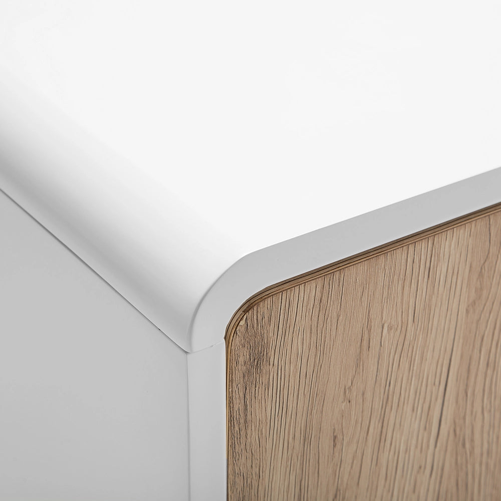 Madia credenza impiallacciata in legno chiaro e bianco 76 x 90 x 40 cm con gambe in legno di pino 2 ante