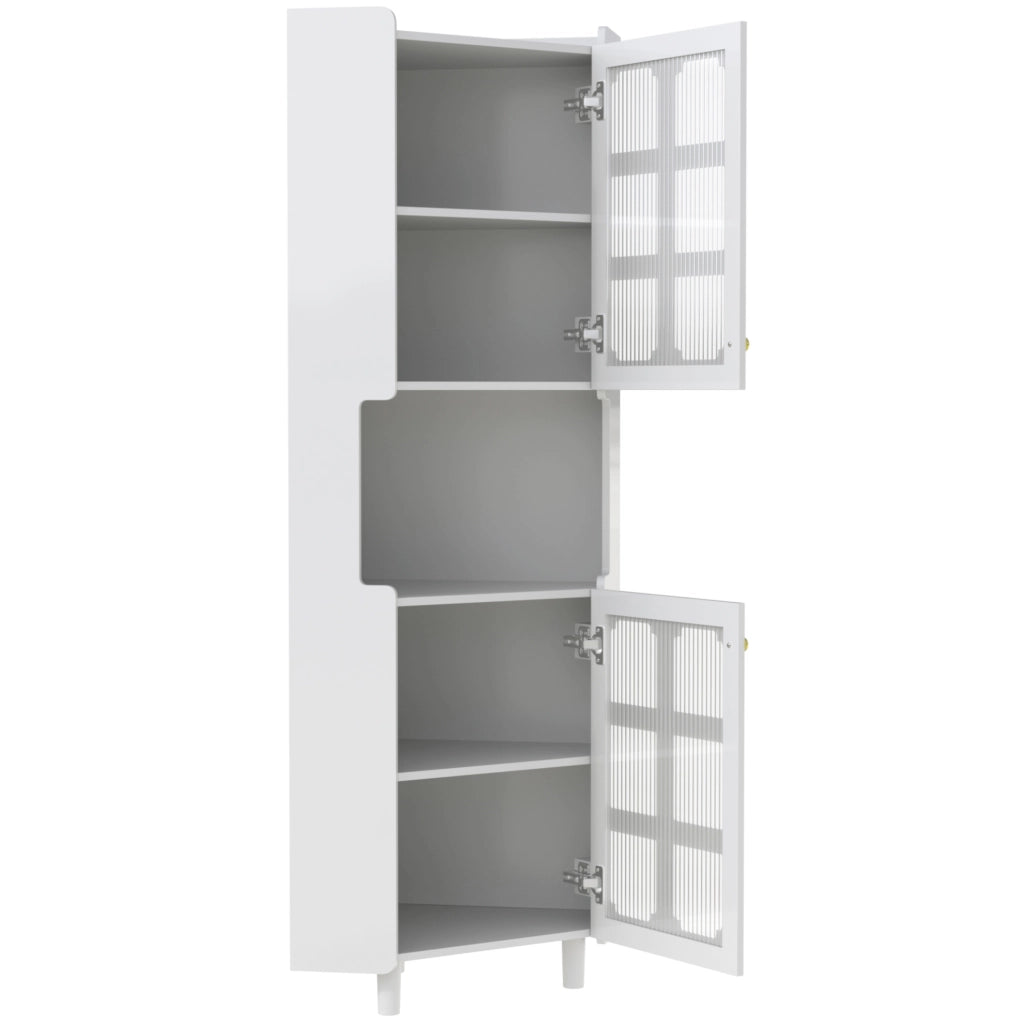 Mobile ad angolo con LED e comando da app; 63;5 x 157;5 cm; in MDF bianco