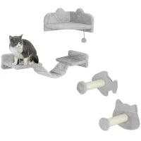Giocattolo Arrampicata per Gatti con Pale di Sisal, Piattaforma Doppia con Scala e 1 Piattaforma per Saltare, Grigio