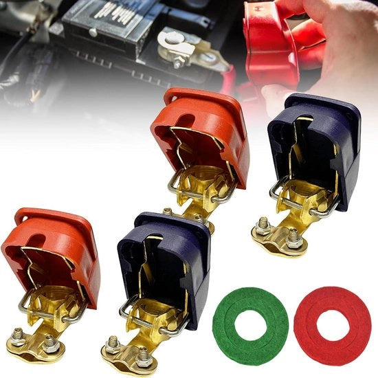 Accu Klemmen Snel Klemmen 12 V Set a Due - Accu Pool Klemme con Onderlegring - Per Motocicletta e Camion - Positivo Negativo.