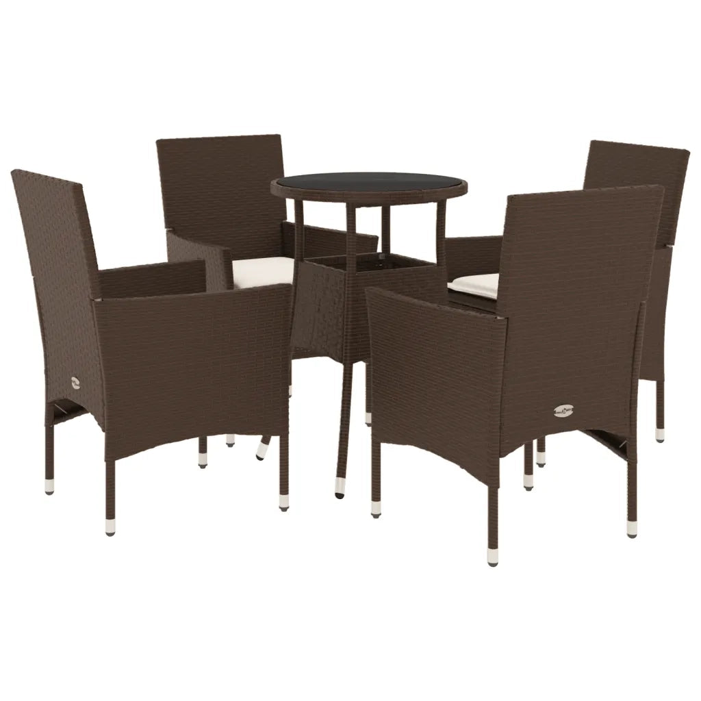 Set da Pranzo da Giardino 5pz | Set Salotto da Giardino con Cuscini Polyrattan e Vetro