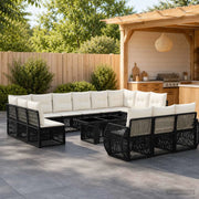 Set Divano da Giardino 14 pz Nero e Bianco Crema polyrattan 3437014