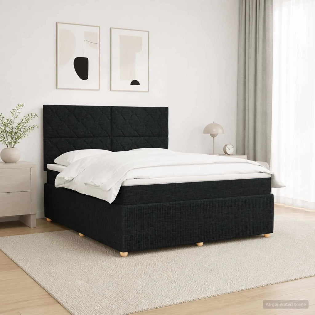 Letto Box Spring LED con Materasso Nero 140 x 190 cm Tessuto 3455862