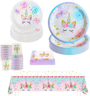 Set di servizio per party con 69 pezzi - Servizio da tavola per compleanni con piatti di carta, bicchieri e tovaglioli - Tovaglia da tavola - Decorazione per compleanni di bambini