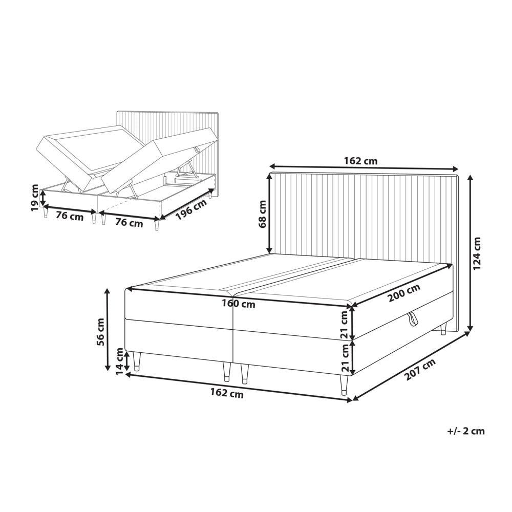 Letto matrimoniale in velluto bianco sporco con contenitore 160 x 200 cm stile glamour