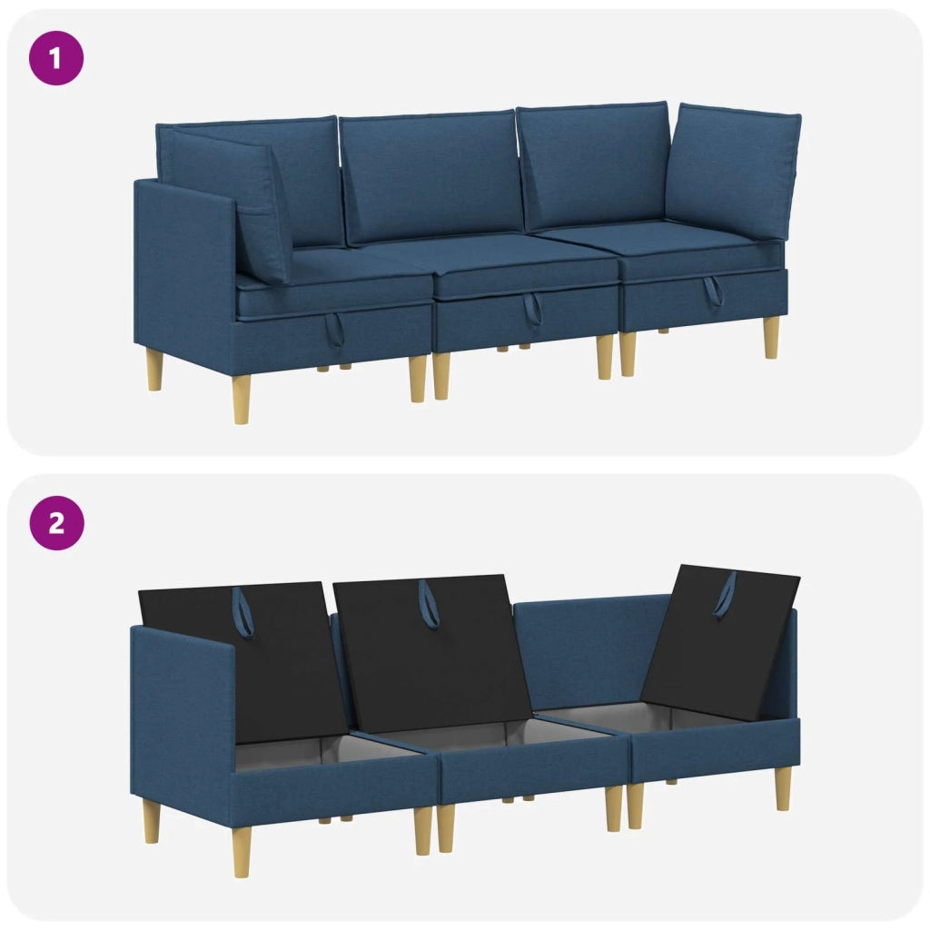 Set di divani modulari con spazio di archiviazione 3 pcs Blu
