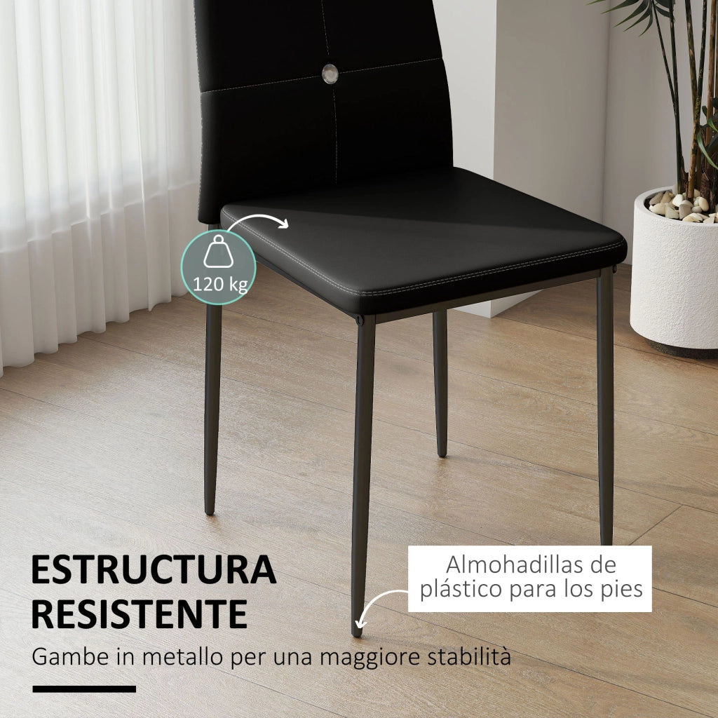 Set di 6 Sedie da Pranzo Imbottite in Ecopelle con Schienale Alto e Gambe in Metallo ¨C Zephmum ¨C Nero
