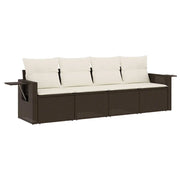 Set Divano da Giardino 4 pz | Set Salotto da Giardino con Cuscini Marrone in Polyrattan