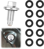 Aftapplug Magnetico per Auto, SUV e Motocicletta - 1 Pezzo + 10 Gommate di Avvolgimento - Acciaio di Carbone/Gomma - Nero/Argento - Aftapplug per Auto e Motocicletta