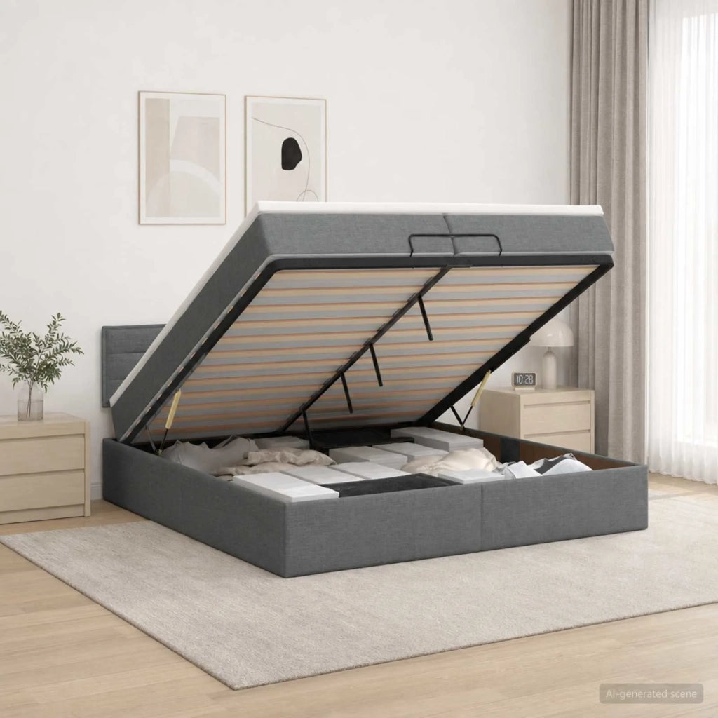 Letto ottomano con materasso Grigio Scuro 200 x 200 cm Tessuto 3456269
