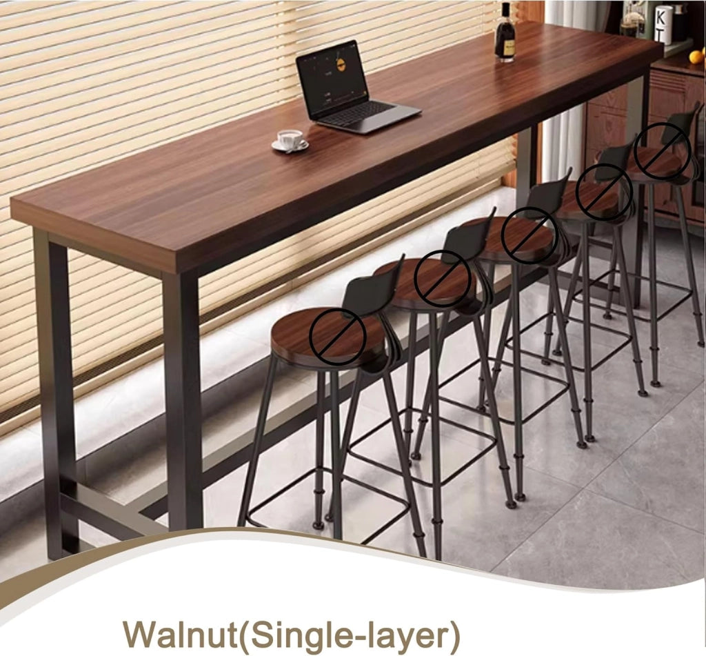 Tavolo Alto Bancone Bar Tavolo Cucina Tavolino Alto e Stretto da Balcone Salvaspazio con Telaio in Metallo per Soggiorno e Sala Da Pranzo Bar Ristorante(Walnut(single),63x15.8x41in)