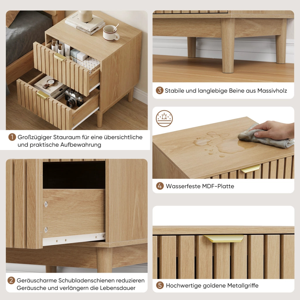 Comodino Mid-Century Modern ¨C MINIMAL ¨C Legno, 2 Cassetti, 45x39x56,5 cm