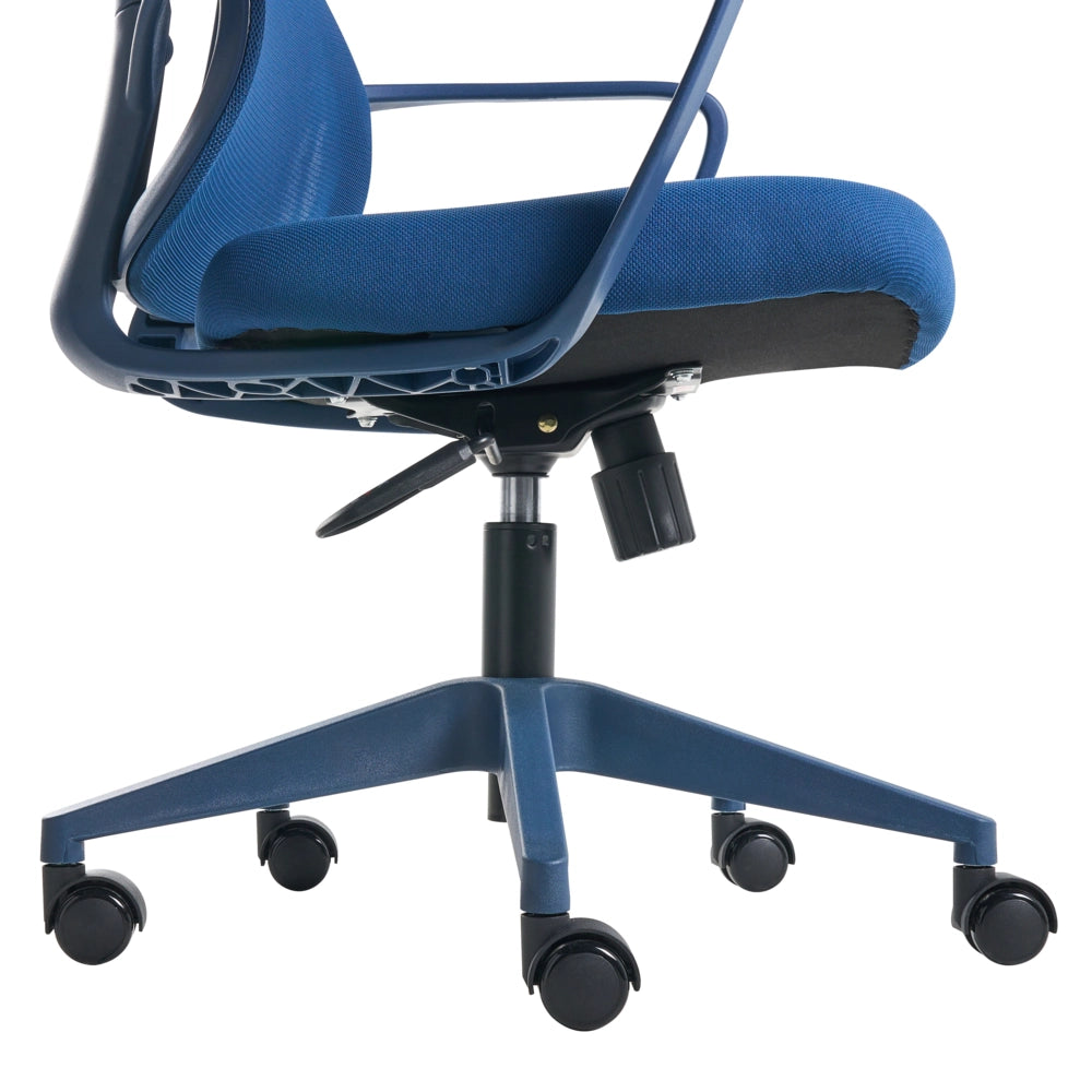 Sedia da ufficio in tessuto blu rivestimento in rete girevole da scrivania per computer seduta regolabile schienale reclinabile