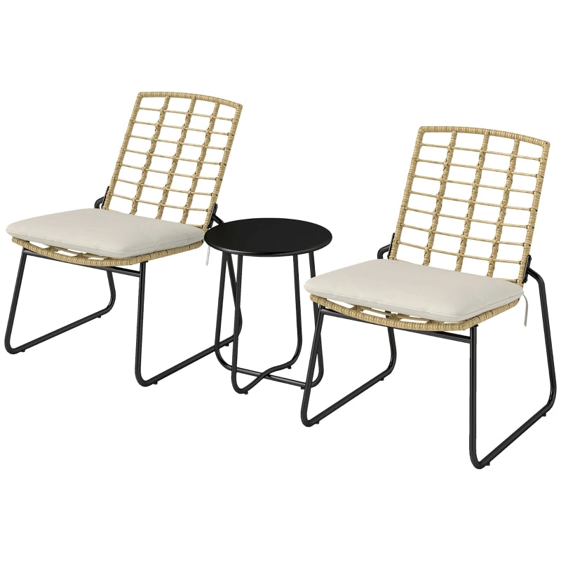 OKWISH Set da 3 Tavolo e Sedie da Giardino per 2 Persone con Cuscini e Sedie Impilabili Rattan Beige