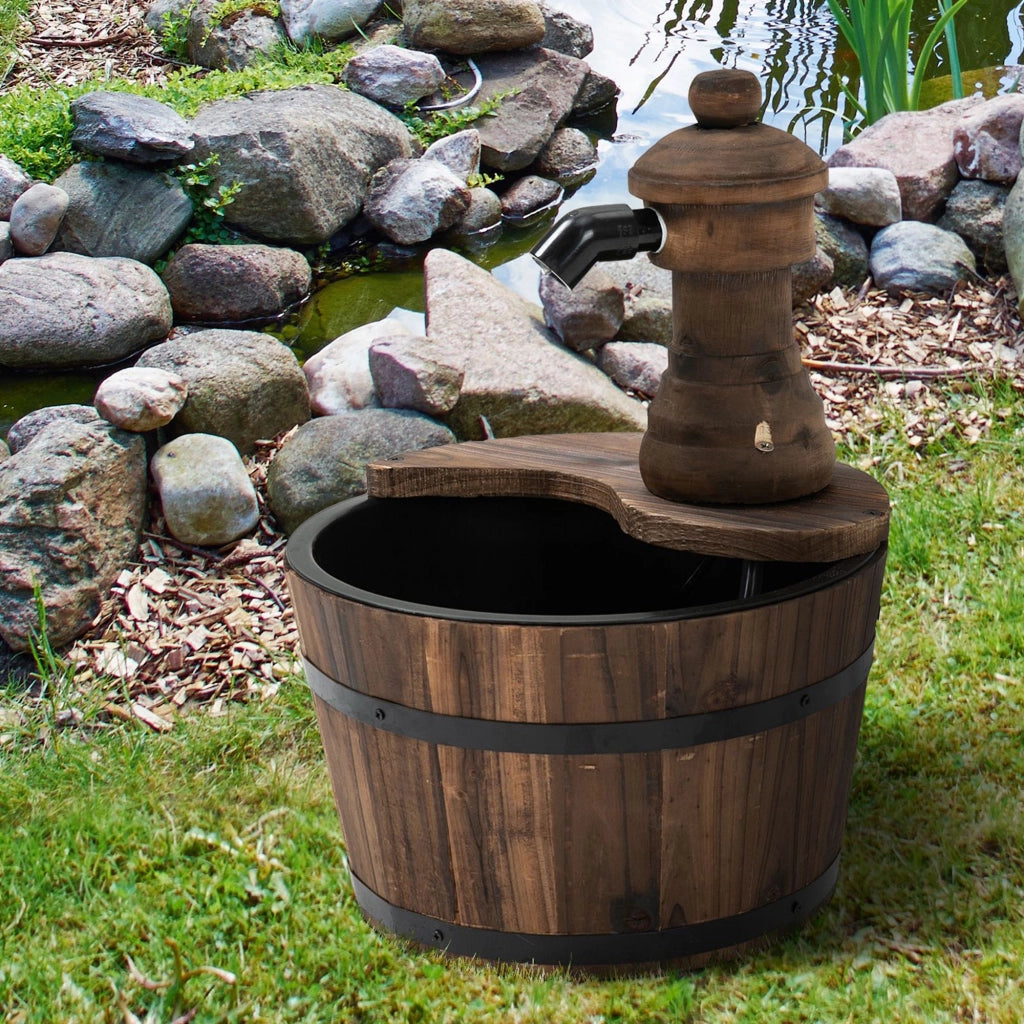 Fontana da giardino a botte ¨C Xylo ¨C legno di pino marrone ? 27 x 37H cm con pompa