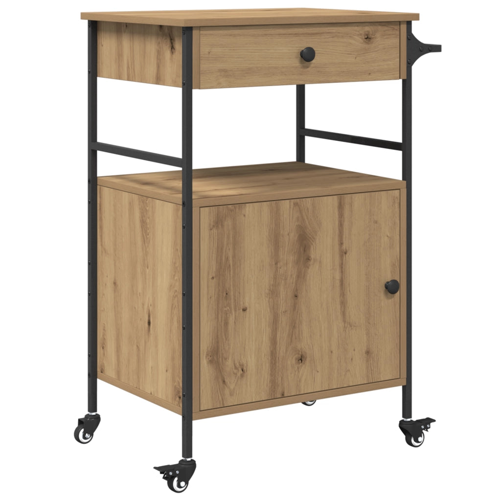 Carrello da Cucina Rovere Artigianale 56x43x89.5 cm Legno Ingegnerizzato