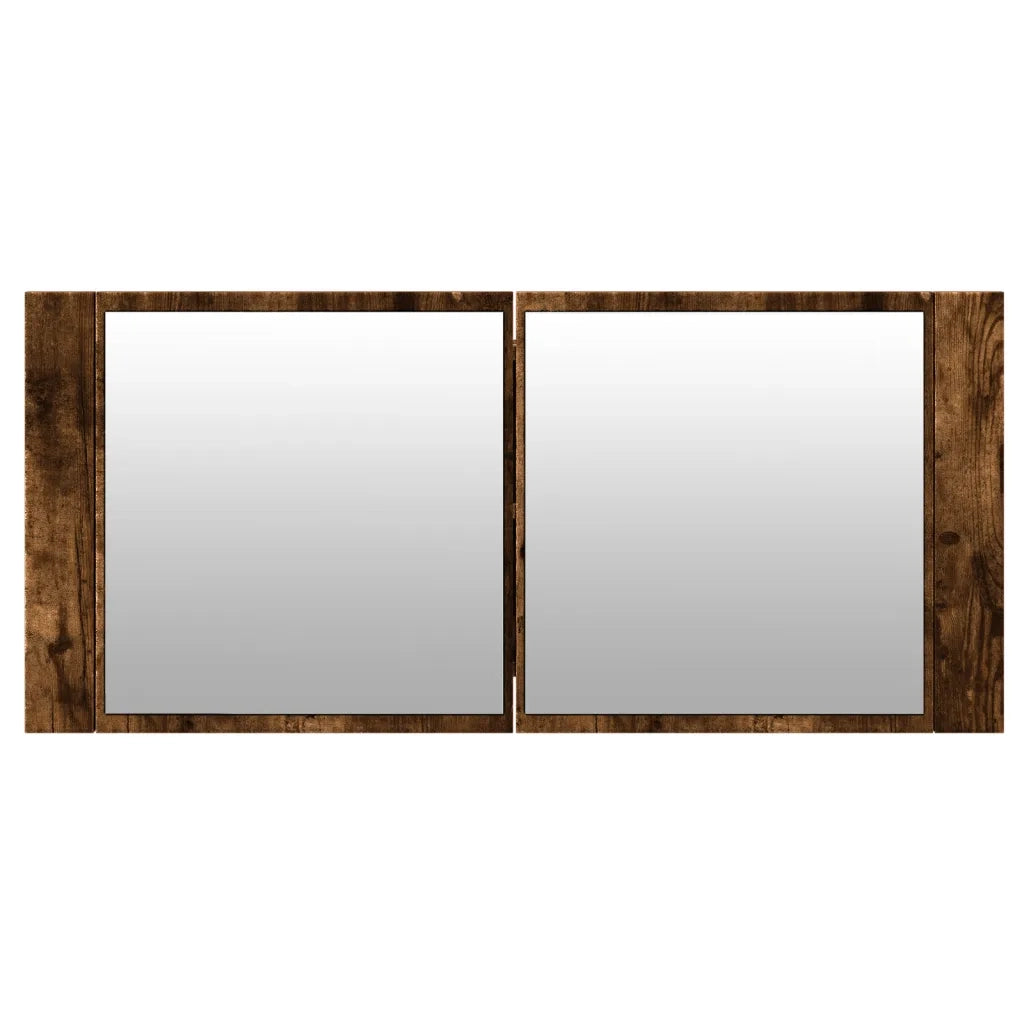 Mobiletto da bagno moderno con specchio e illuminazione a LED 100 x 12 x 45 cm in legno composito finitura rovere affumicato 02_0049285