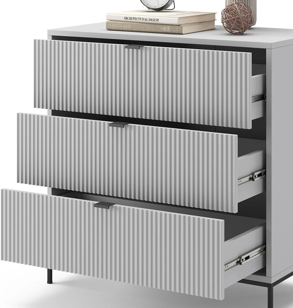 Cassettiera per camera da letto Eliza, Grigio, 42 x 81.2 cm con 3 cassetti, per la conservazione e l’organizzazione in soggiorno o camera da letto