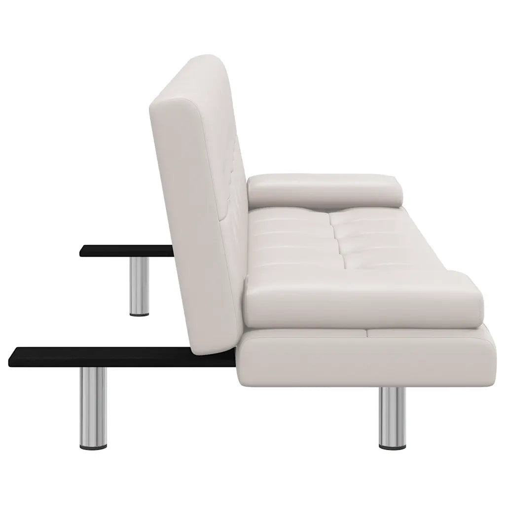 Divano letto | Sof¨¤ letto | Letto singolo con 2 Cuscini Similpelle Regolabile Bianco Crema