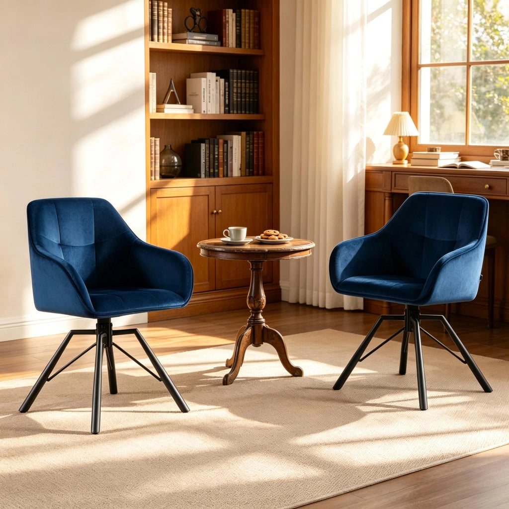 SEDIA Girevole 58,5x82,5x54,5 cm Blu in Velluto e Metallo Set da 2 pezzi