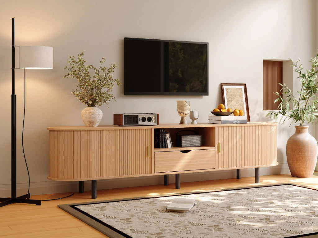 Lowboard per TV naturale in MDF lungo 175 cm