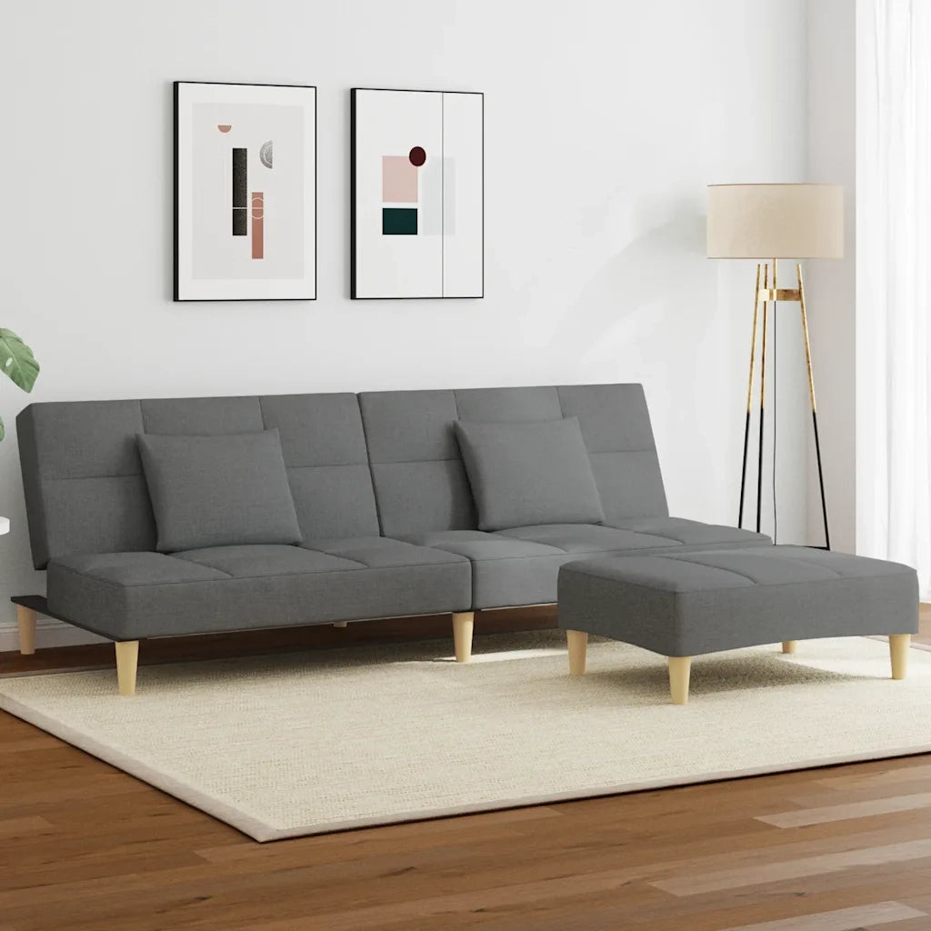 Divano Letto 2 Posti con Poggiapiedi Grigio Scuro in Tessuto 3258104