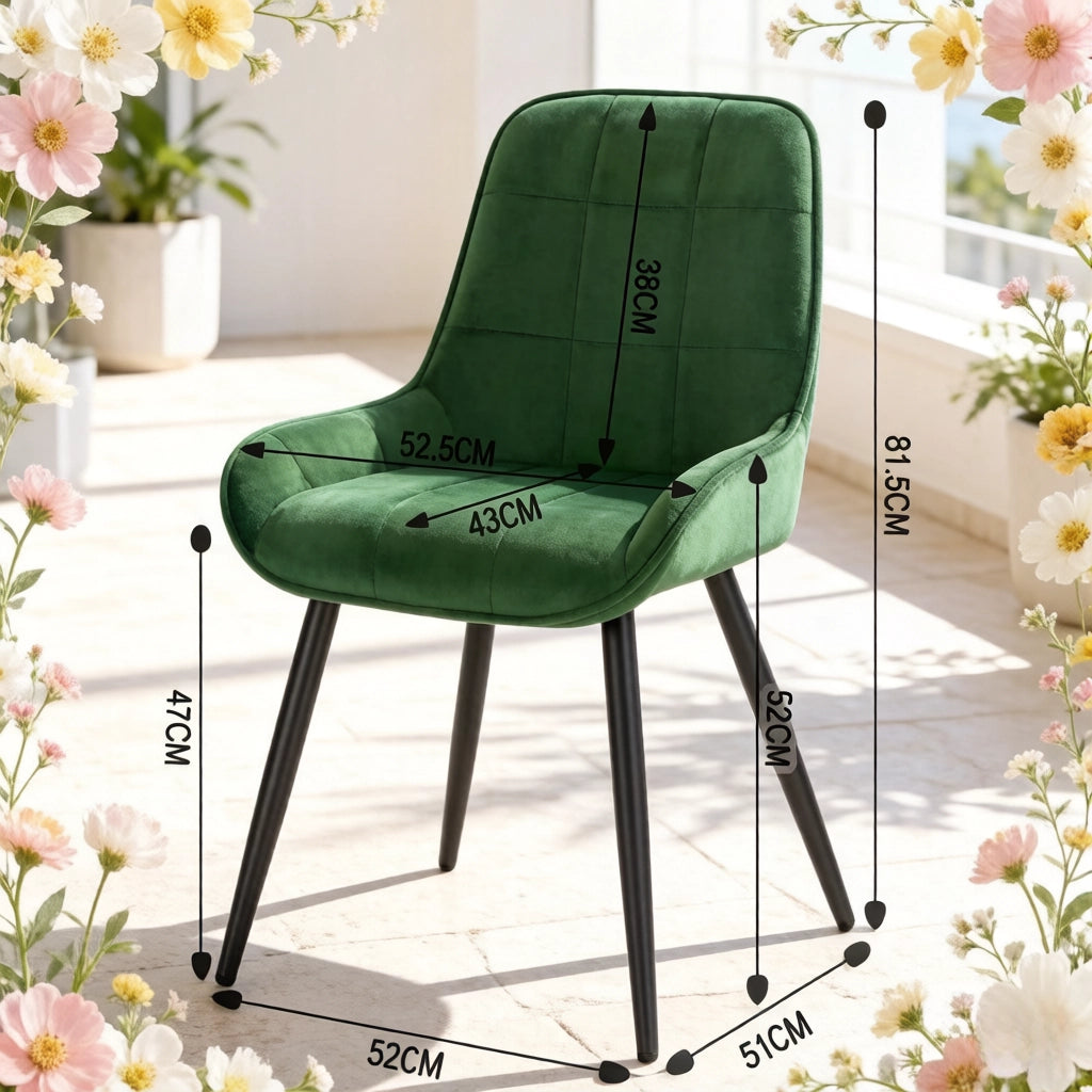 SEDIA Set da 4 pezzi in velluto verde scuro con gambe in metallo