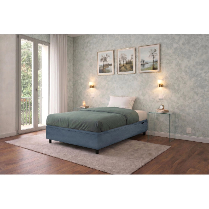 Letto imbottito Singolo 80x190 cm BoxMax - Contenitore,Microfibra,Blu